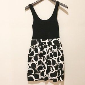 Aqua Black and White Printed Party Dress